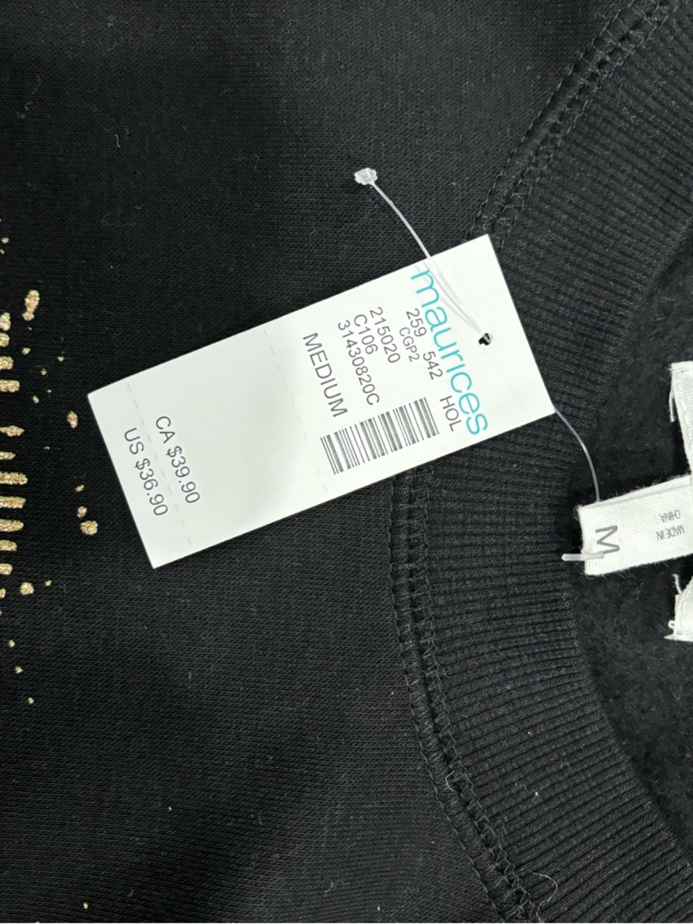 Maurice’s Black Crewneck Sweater with Gold Skull Graphic-new - Picture 3 of 3